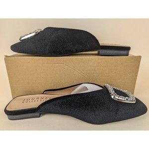 Journee Collection Sonnia Mule Flats Womens 9M Black Velvet Square Toe Shoes NWB